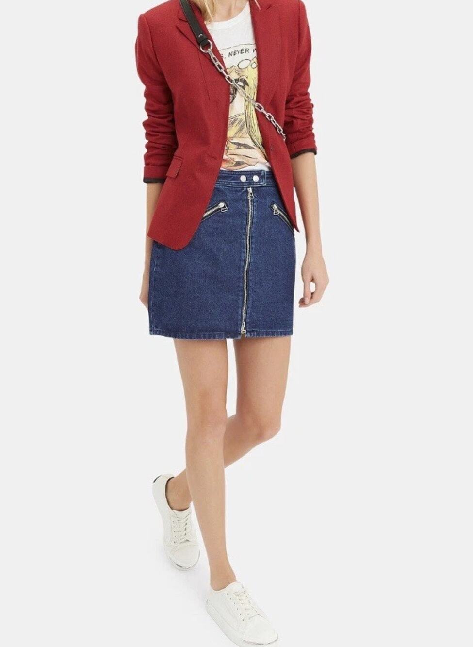 rag & bone JEAN Marcy Denim Mini Skirt Blue Sz 32 Zip Front Pockets Casual Chic